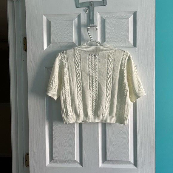 Shein Short Sleeve Crop Top Cabled Sweater - Picture 2 of 5